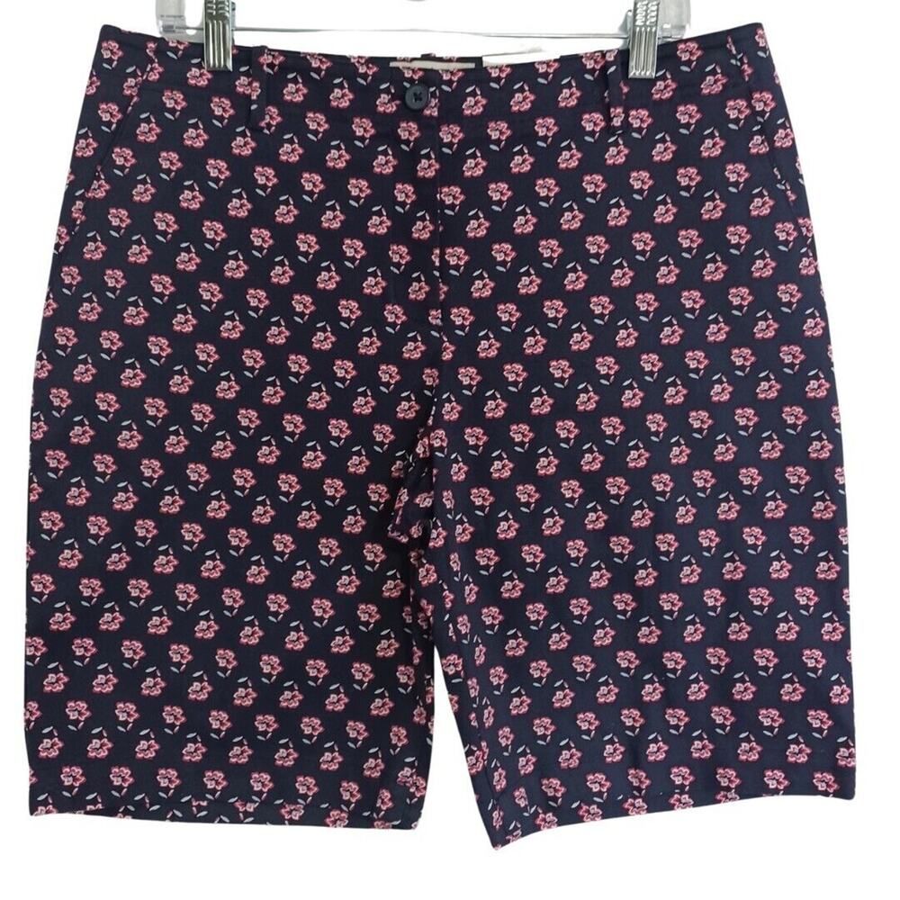 Talbots SIMPLY FLATTERING 9.5" Bermuda Short Size 14P Petite Navy Floral NEW